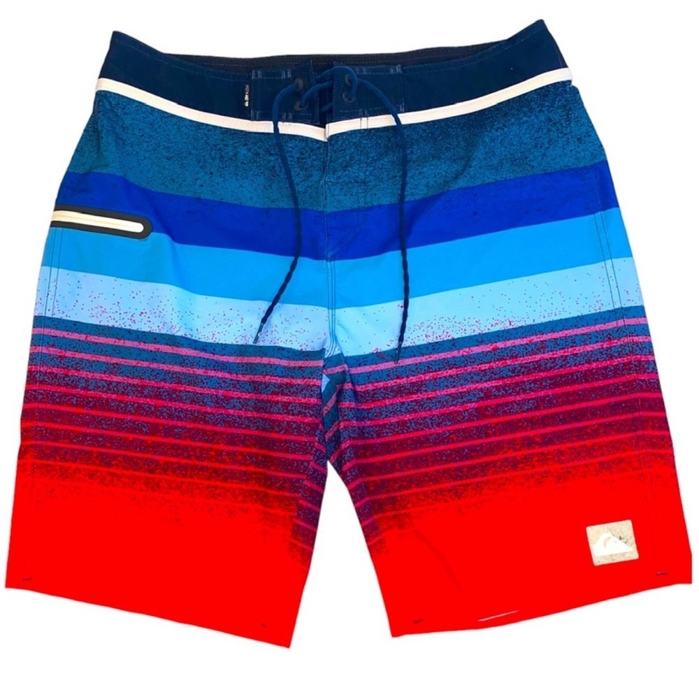 Quicksilver Dry Flight Men’s Board Shorts Sz 32 Med. Blue/Red Color Bloc…